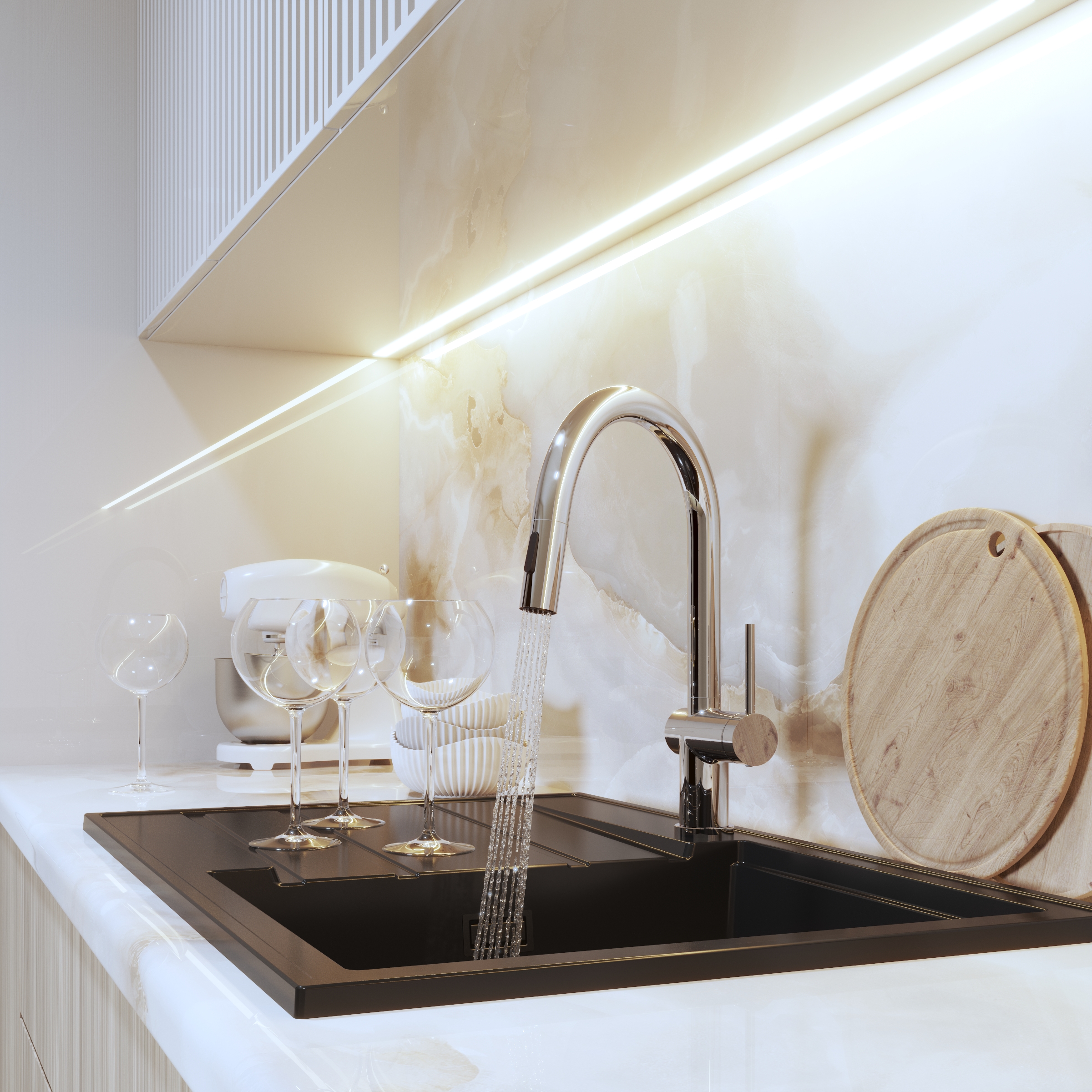 Bateria kuchenna LAVRE ANA chrom w aranżacji kuchennej