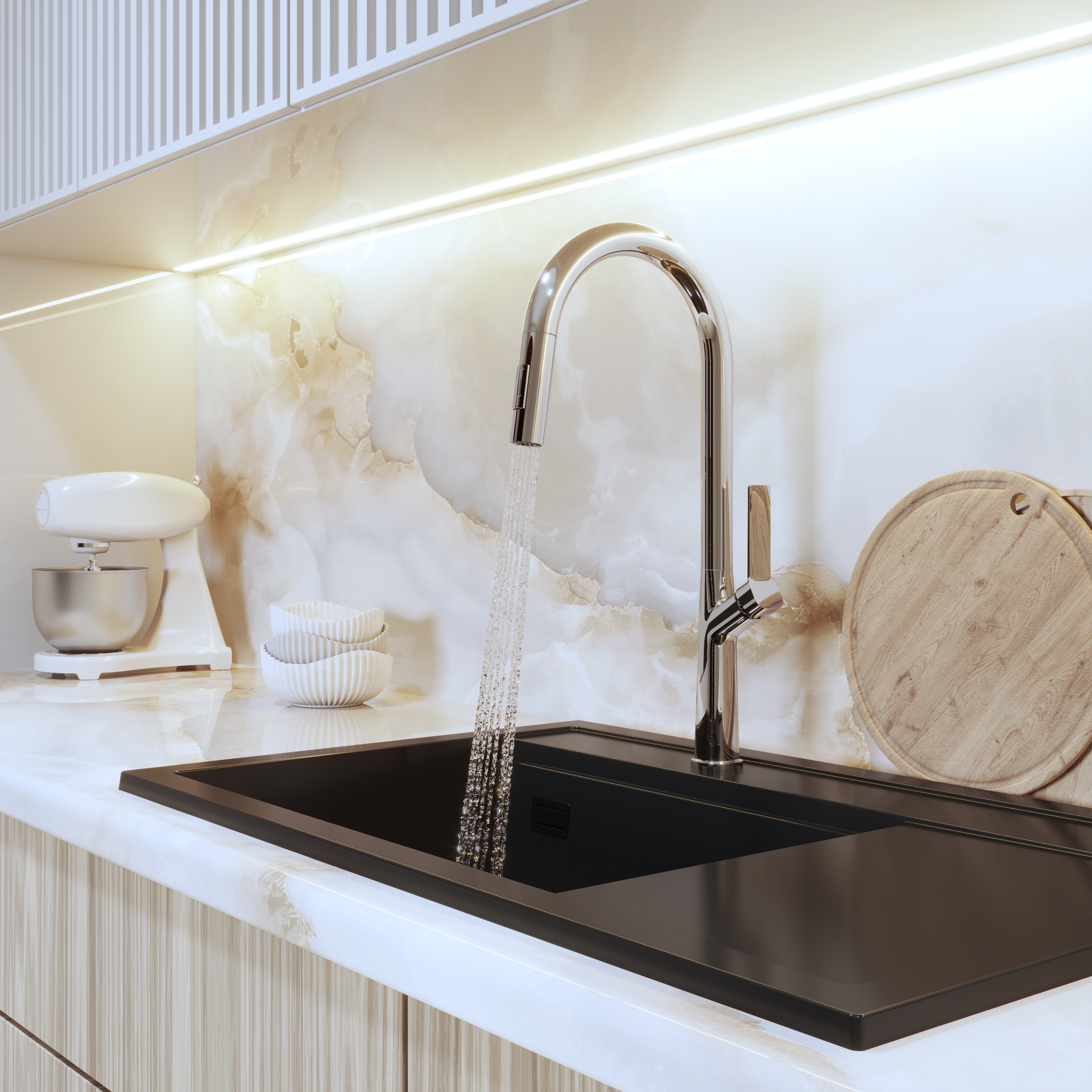 Bateria kuchenna LAVRE AWRA chrom przy zlewie