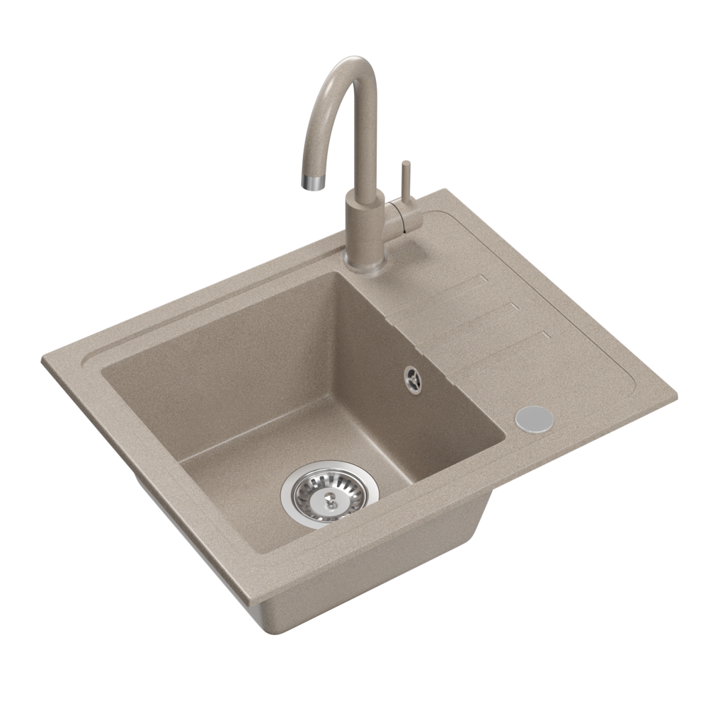 Zlewozmywak granitowy QUADRON BEN 116 beżowy z baterią KATE