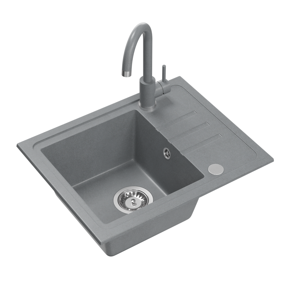 Zlewozmywak granitowy QUADRON BEN 116 z baterią KATE szary