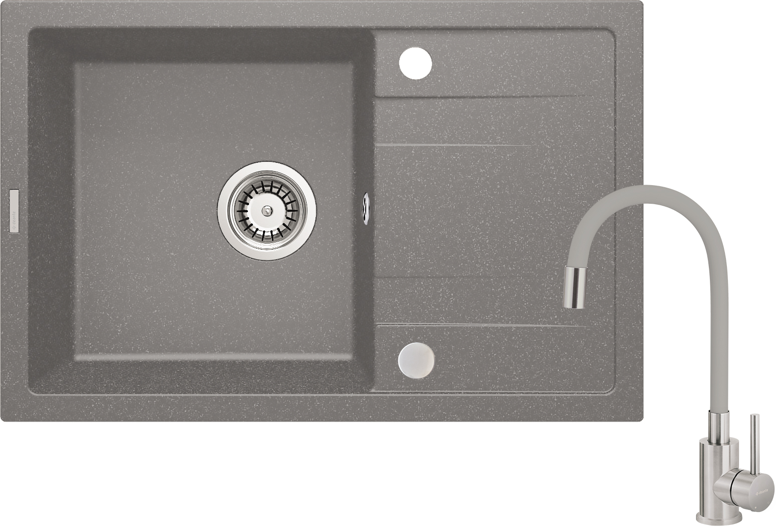 Zlewozmywak granitowy Deante CORIO szary metalik z baterią