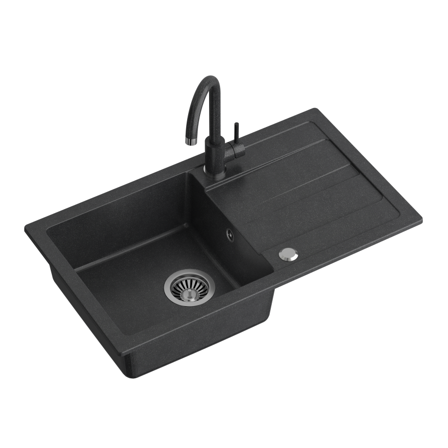 Zlewozmywak granitowy QUADRON GO-MAX 77x44 czarny z ociekaczem