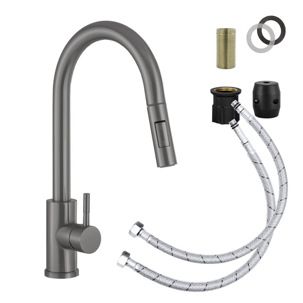 Bateria kuchenna z wyciąganą wylewką TARU SLIM GUN METAL - zestaw montażowy