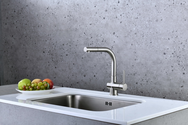 Rysunek techniczny baterii kuchennej Blue Water Lira w kolorze stali