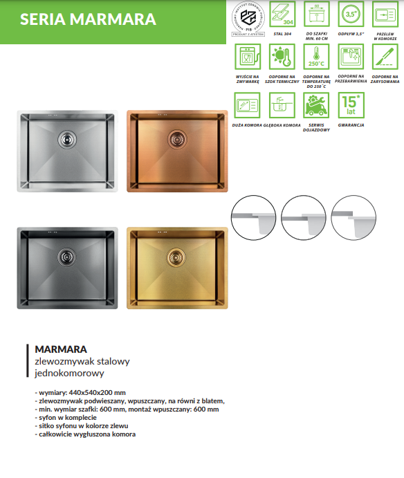 Zlewozmywak stalowy LAVEO Marmara złoty 54x44 - widok z góry