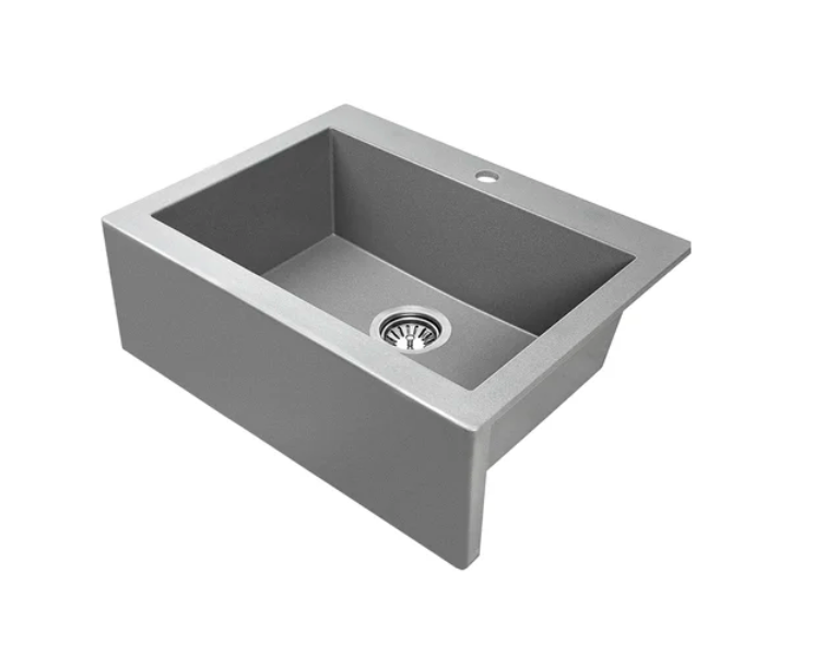 Zlewozmywak granitowy z kołnierzem LAVEO Komodo szary 58x49 - zlewozmywak 1-komorowy