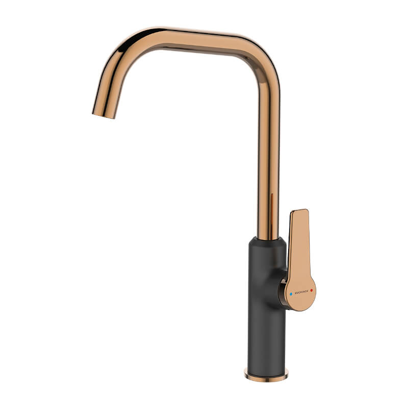 Bateria kuchenna zlewozmywakowa stojąca z wylewką  ALANIS CZARNA/RÓŻOWE ZŁOTO 