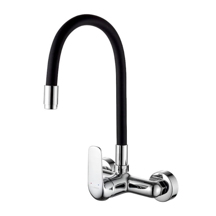 Bateria kuchenna zlewozmywakowa ścienna z elastyczną wylewką ELZA CHROM/CZARNA  