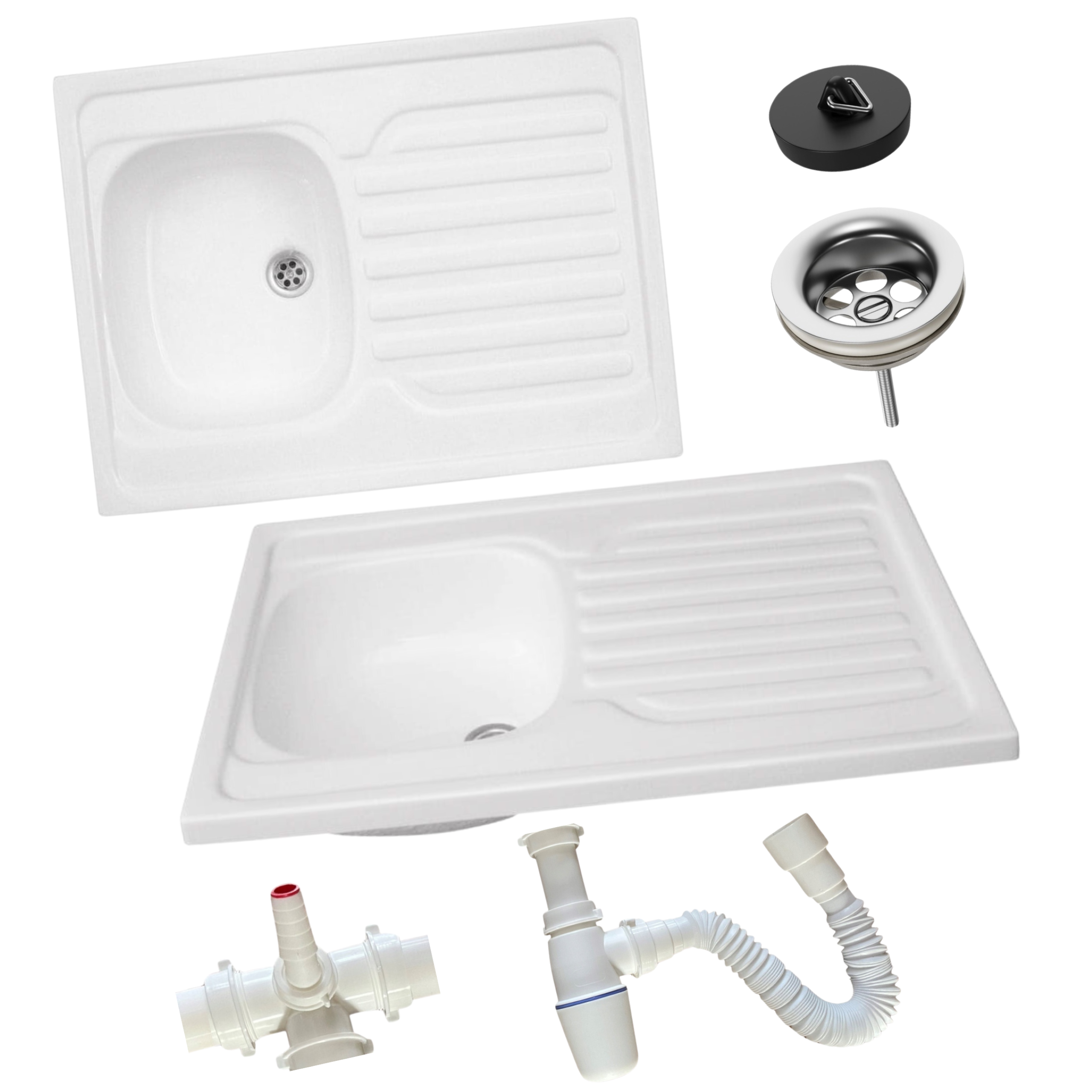 Zlewozmywak akrylowy POLIMAT 80x60 biały z syfonem