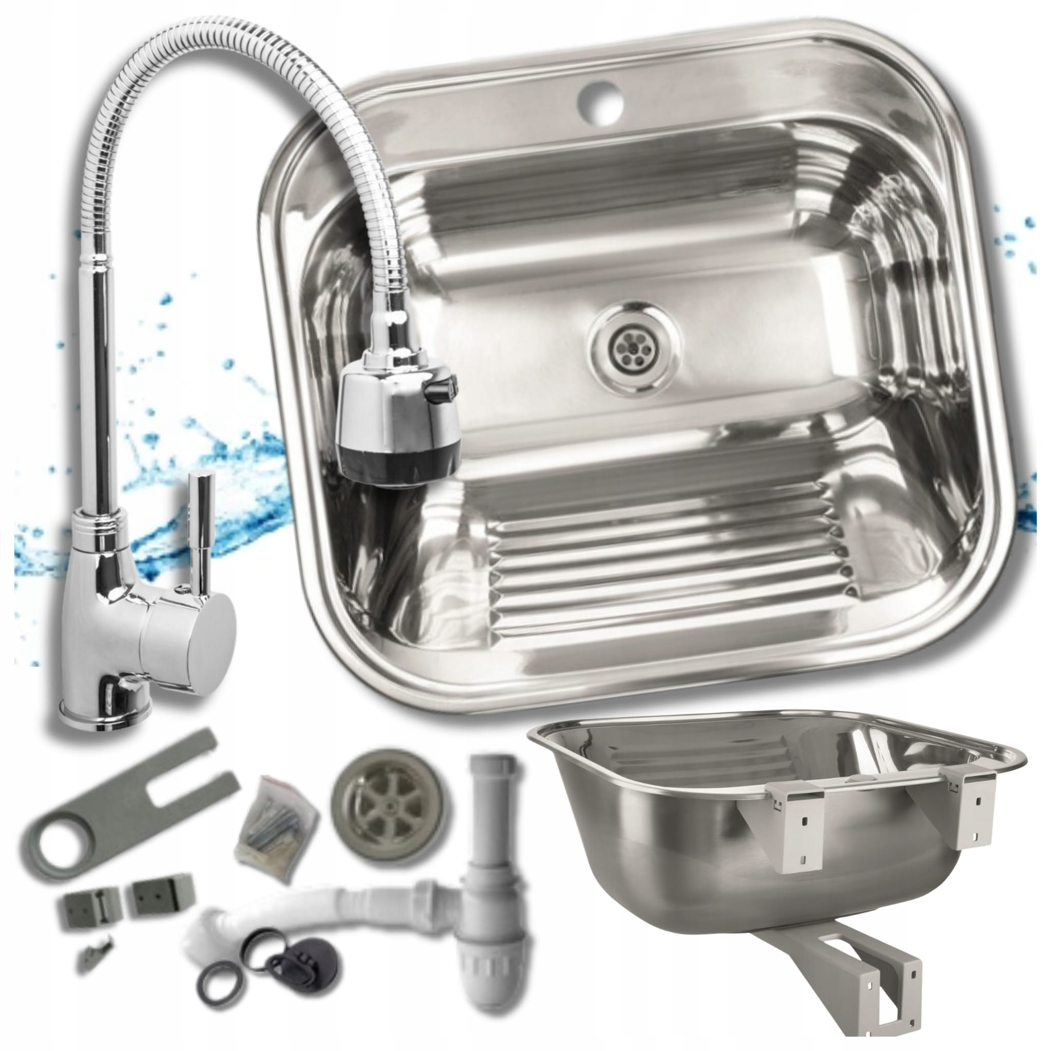 KOMORA GOSPODARCZA Z BATERIĄ ZLEW STALOWY DO PRALNIA, GARAŻ, KOTŁOWNIA