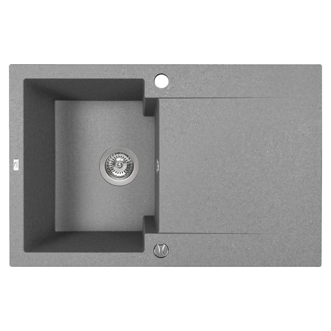 Zlewozmywak granitowy LAVEO CHICHI SZARY 740 x 480 mm.- jednokomorowy z ociekaczem  