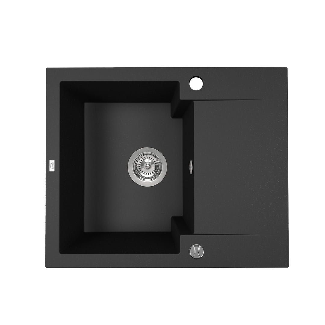 Zlewozmywak granitowy LAVEO CHICHI CZARNY 580 x 480 mm.- jednokomorowy z półociekaczem 