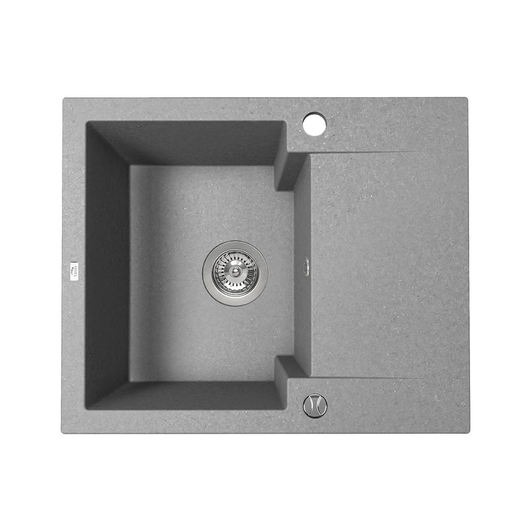 Zlewozmywak granitowy LAVEO CHICHI SZARY 580 x 480 mm.- jednokomorowy z półociekaczem  