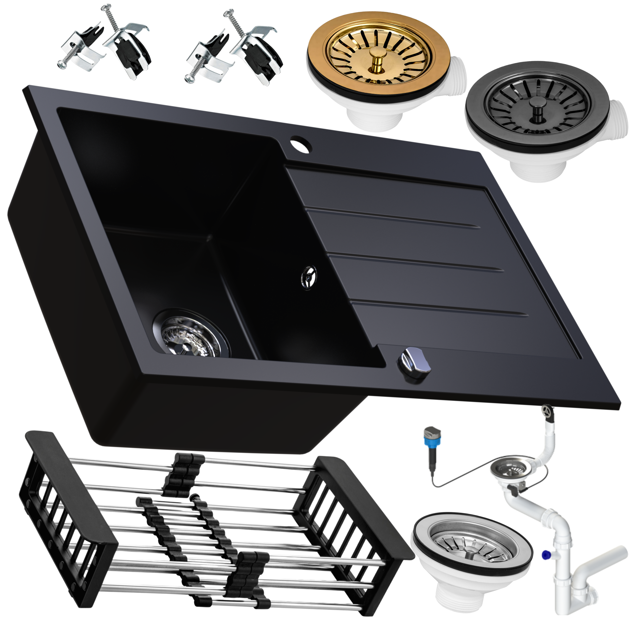 Zlewozmywak granitowy SIQUALY ARBARI CZARNY METALIK 765x495 mm.- jednokomorowy z ociekaczem   