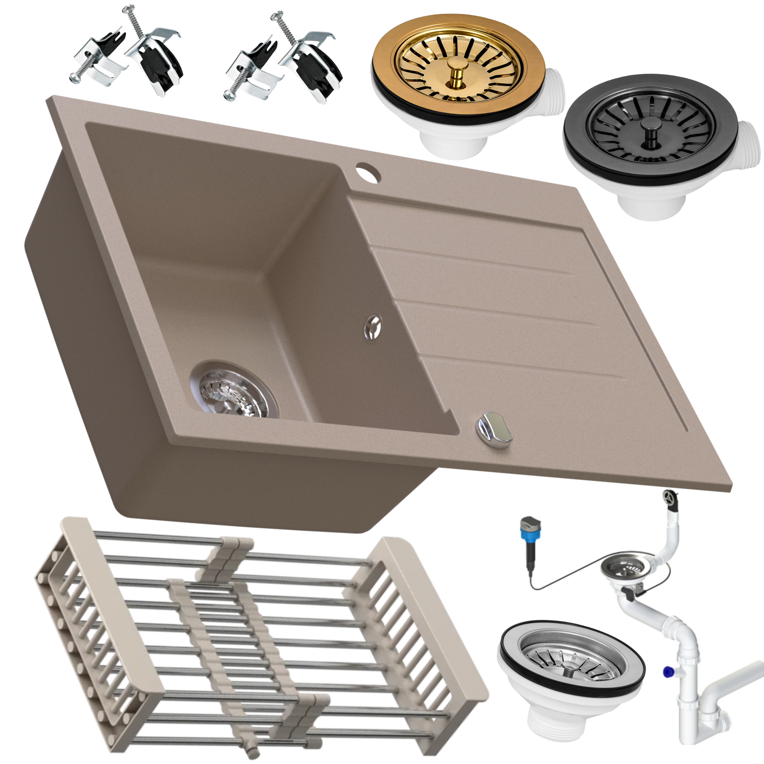 Zlewozmywak granitowy SIQUALY ARBARI BEŻOWY 765x495 mm.- jednokomorowy z ociekaczem   