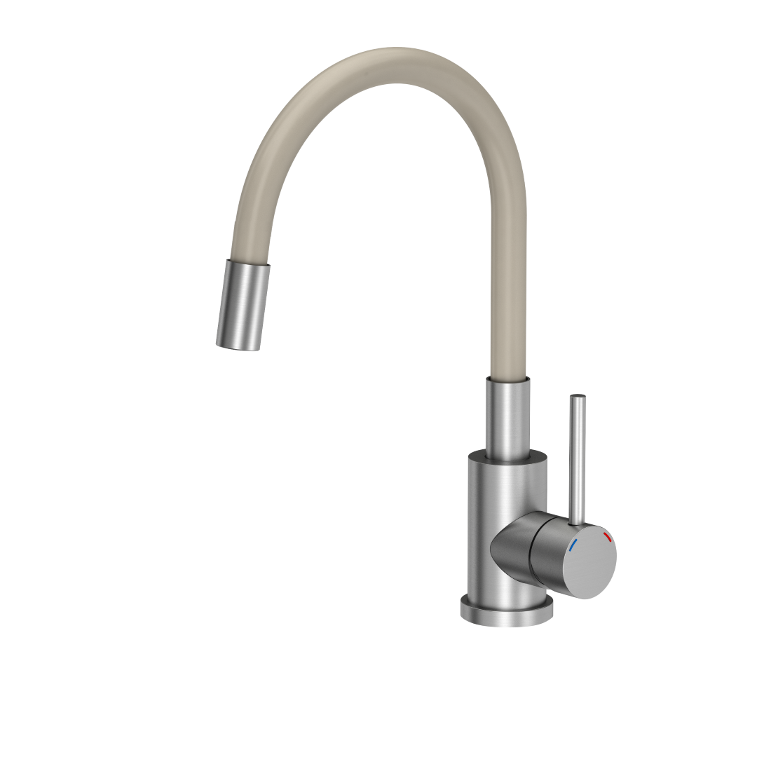 Bateria kuchenna stojąca z elastyczną wylewką Margarite stal inox / beżowa