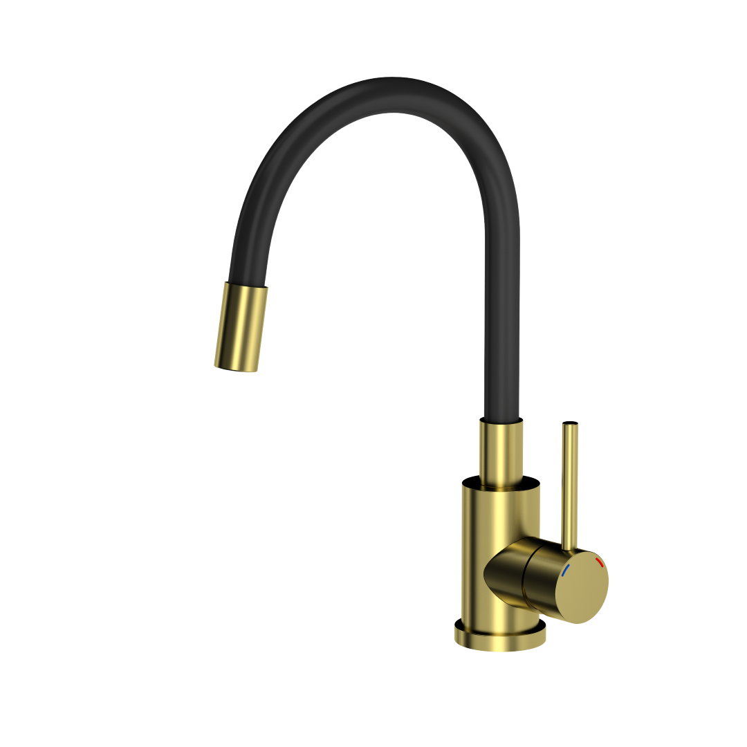 Bateria kuchenna stojąca z elastyczną wylewką Margarite złoto szczotkowane / czarna