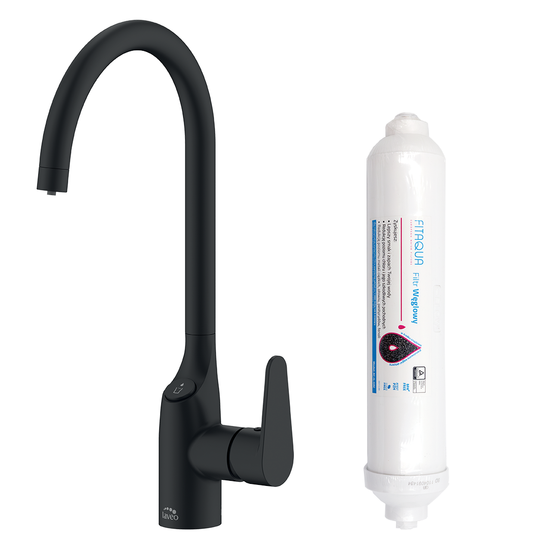 Bateria kuchenna zlewozmywakowa z podłączeniem filtra wody LAVEO CLARO CZARNA  filtr wody w zestawie 
