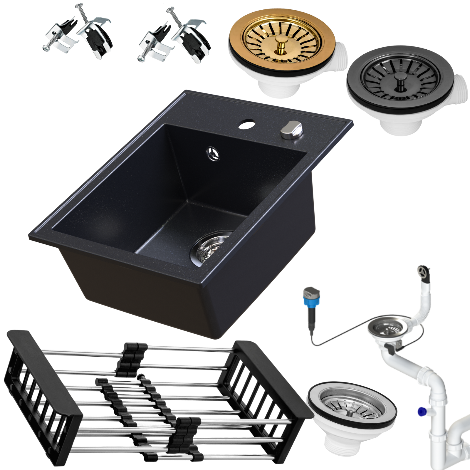 Zlewozmywak granitowy SIQUALY LEONARO CZARNY BROKAT 400 x 500 mm.- jednokomorowy