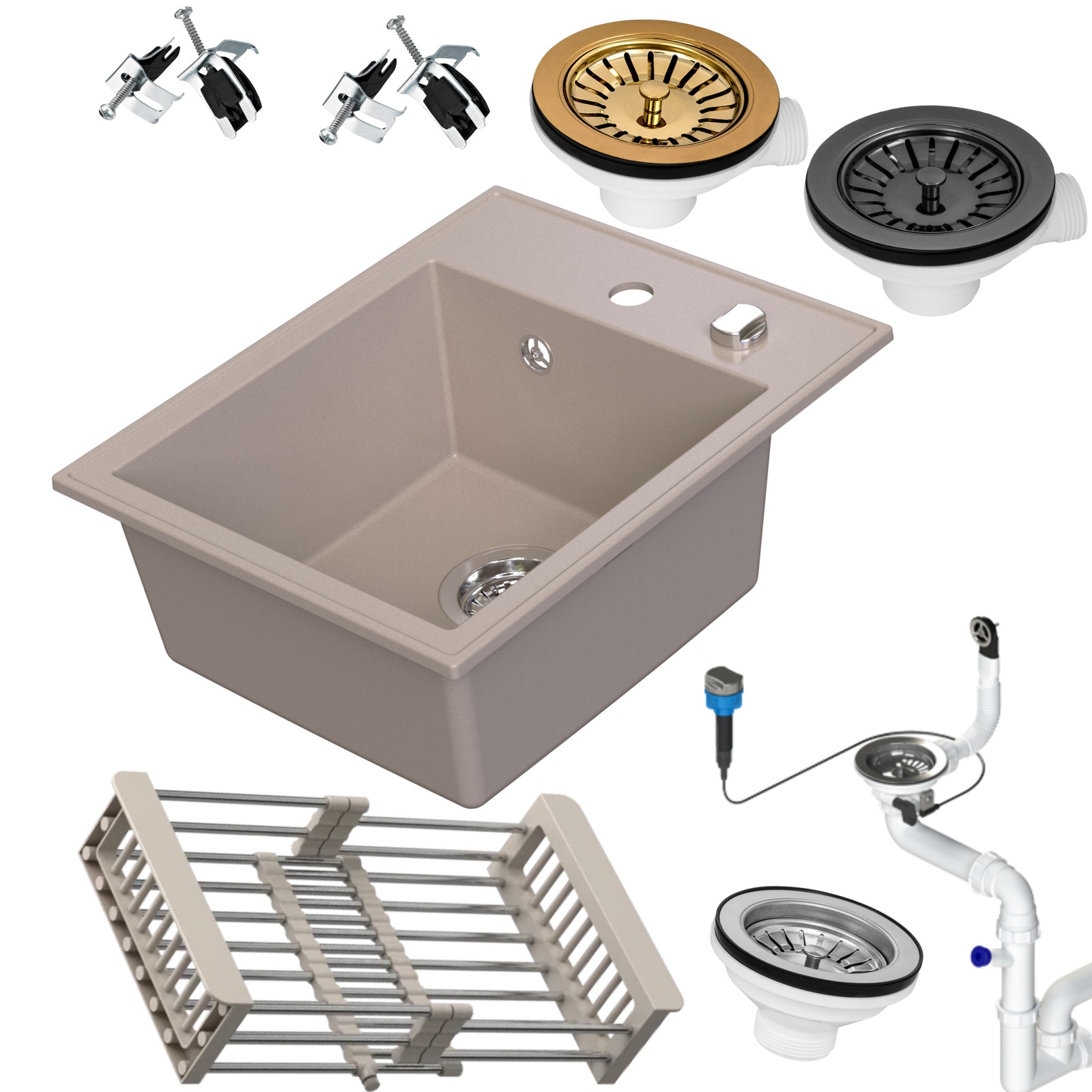 Zlewozmywak granitowy SIQUALY LEONARO BEŻOWY 400 x 500 mm.- jednokomorowy    