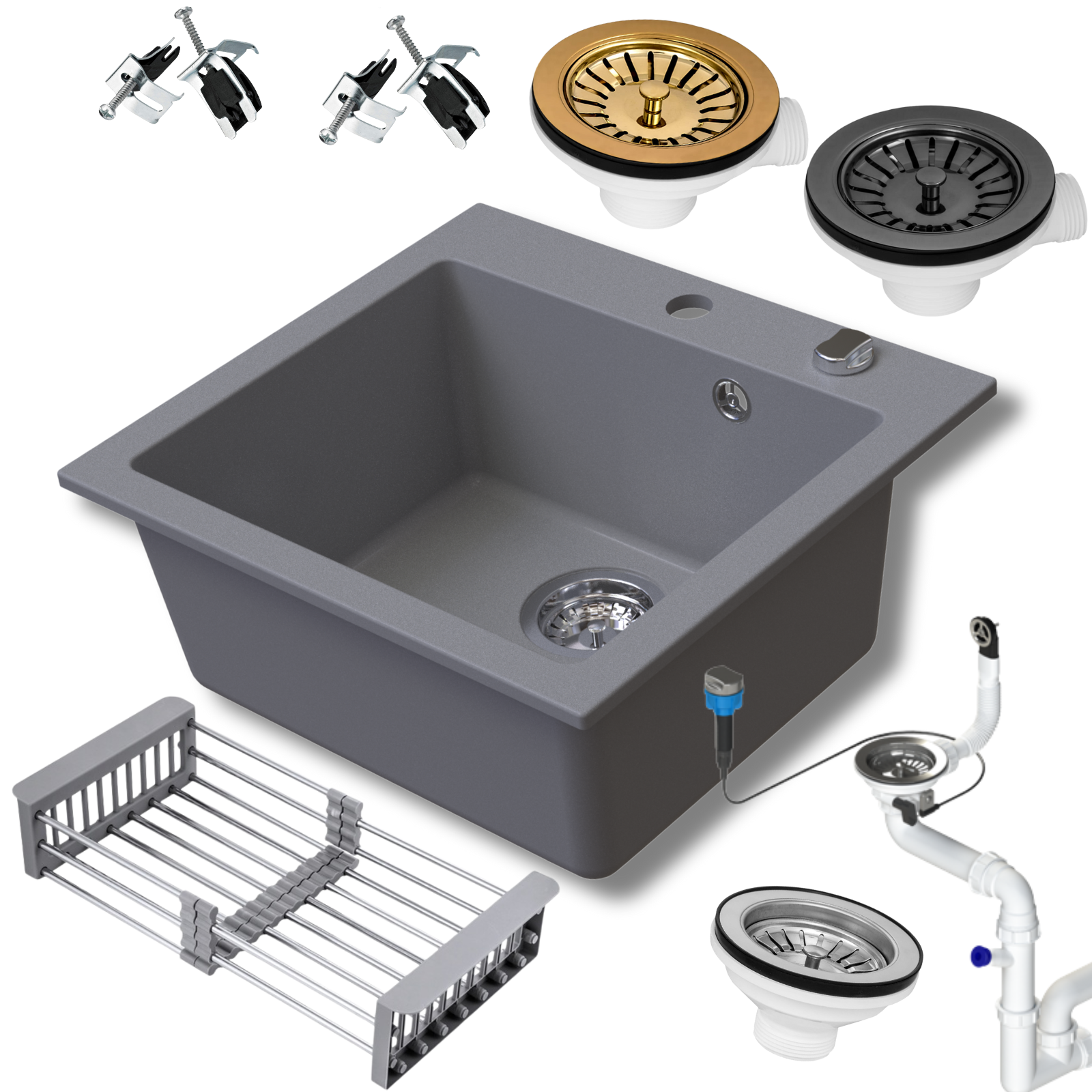 Zlewozmywak granitowy SIQUALY LEONARO SZARY 490 x 450 mm.- jednokomorowy   