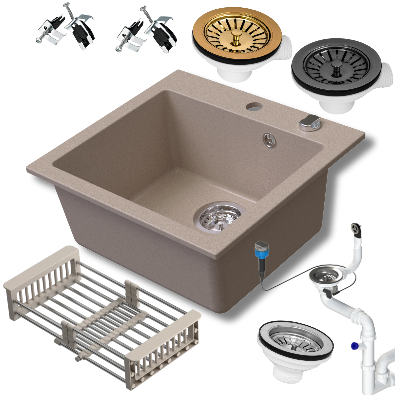 Zlewozmywak granitowy SIQUALY LEONARO BEŻOWY 490 x 450 mm.- jednokomorowy    