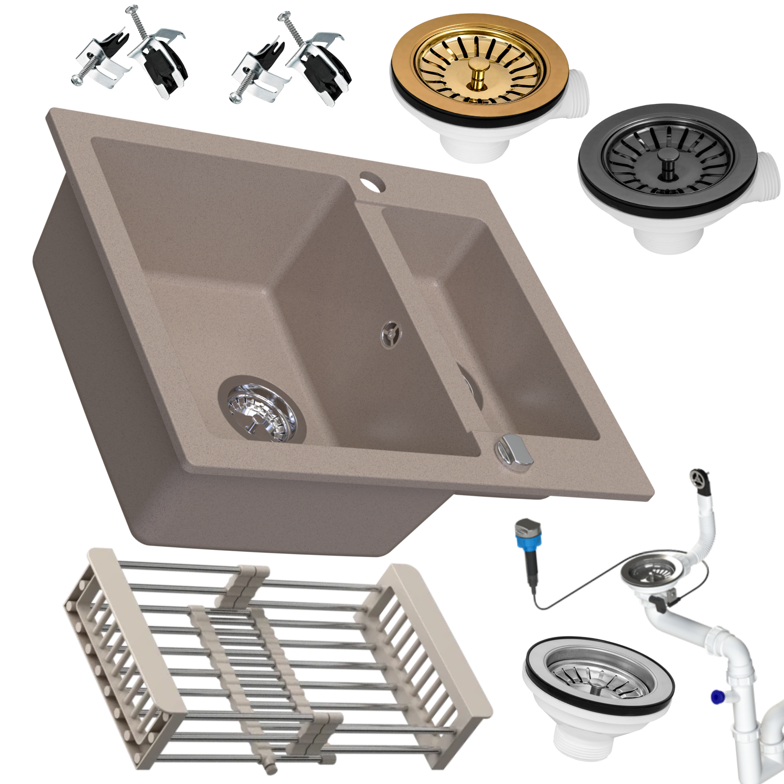 Zlewozmywak granitowy SIQUALY TORRANO BEŻOWY 605 x 495 mm.- 1,5 - komorowy 