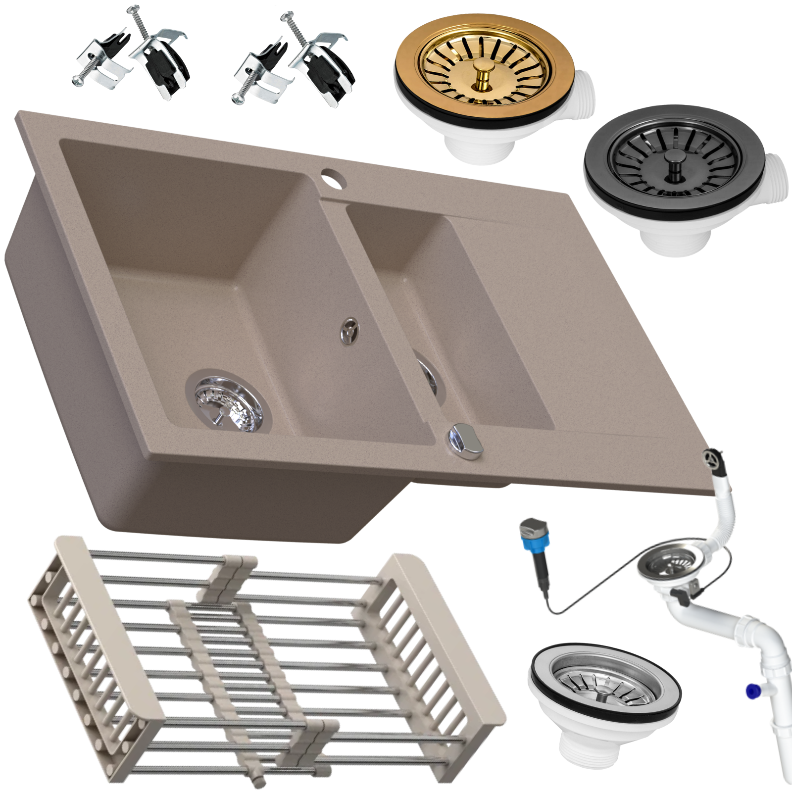 Zlewozmywak granitowy SIQUALY TORRANO BEŻOWY 795 x 495 mm.- 1,5 - komorowy z półociekaczem   