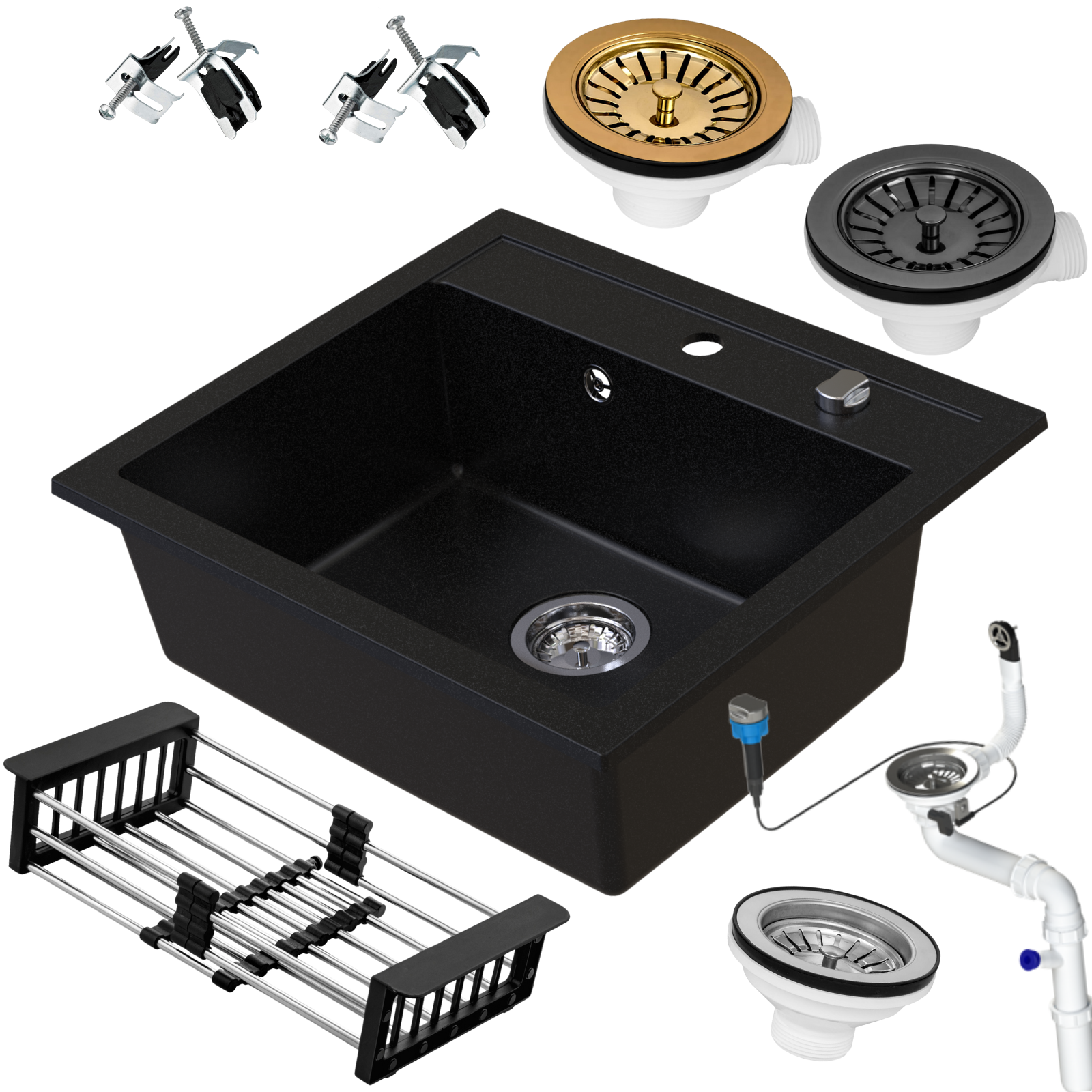 Zlewozmywak granitowy SIQUALY TORRANO CZARNY 560 x 510 mm.- jednokomorowy 