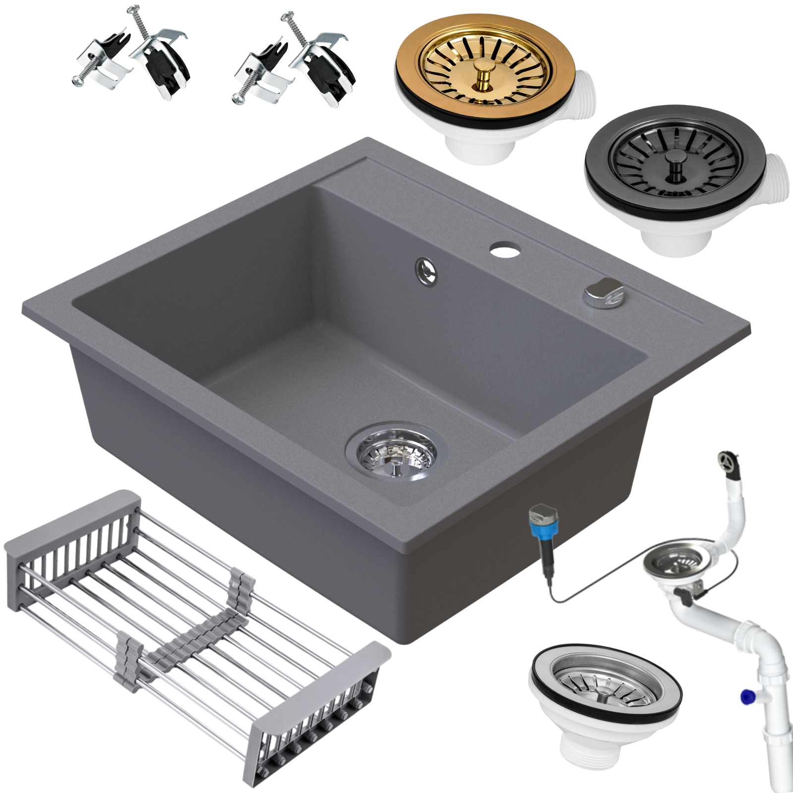 Zlewozmywak granitowy SIQUALY TORRANO SZARY 560 x 510 mm.- jednokomorowy   