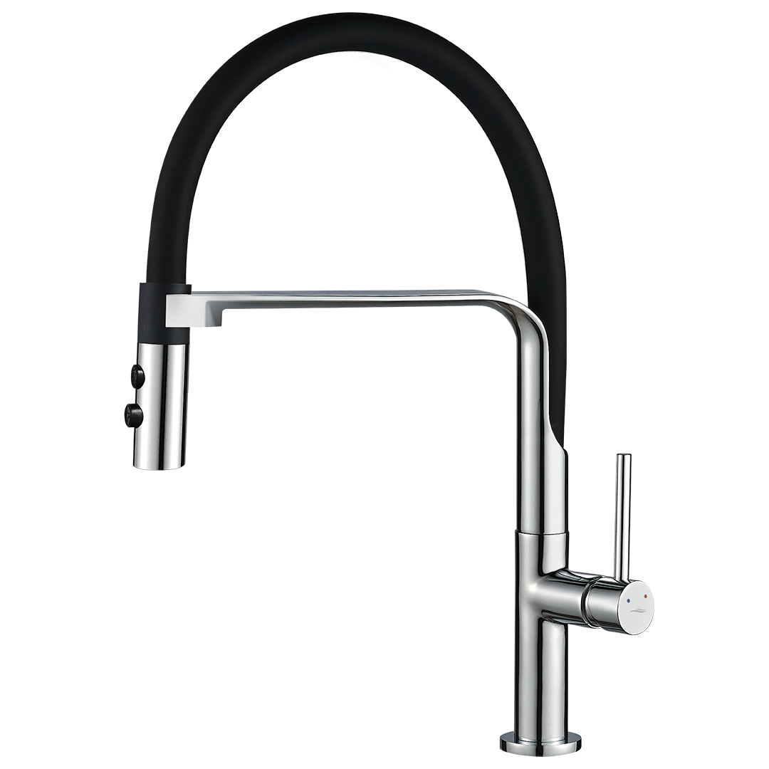 Bateria zlewozmywakowa stojąca SILUETTO CHROM/CZARNA  elastyczna wylewka z mocowaniem magnetycznym