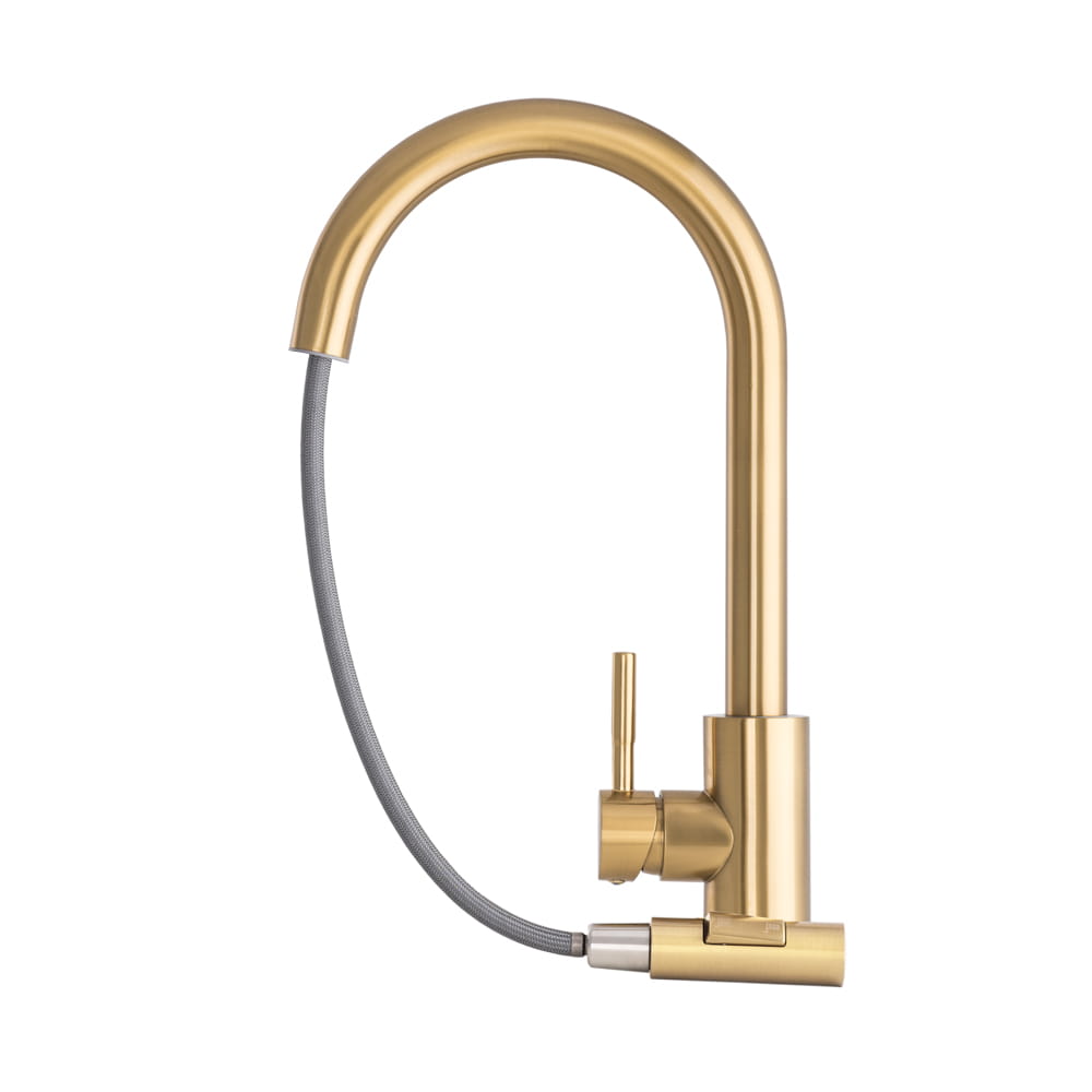 Bateria kuchenna z wyciągana wylewką TARU SLIM BRUSH GOLD