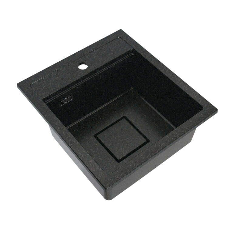 Zlewozmywak granitowy LAVRE QUADRO 45x50 CZARNY NAKRAPIANY ZŁOTY - Zlew kuchenny jednokomorowy