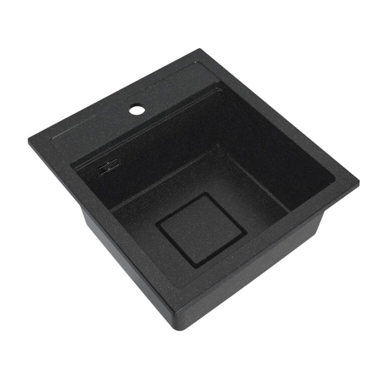 Zlewozmywak granitowy LAVRE QUADRO 45x50 CZARNY NAKRAPIANY - Zlew kuchenny jednokomorowy