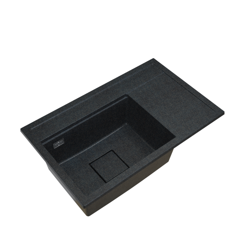 Zlewozmywak granitowy LAVRE QUADRO 80x50 CZARNY NAKRAPIANY ZŁOTY - Zlew kuchenny jednokomorowy z ociekaczem