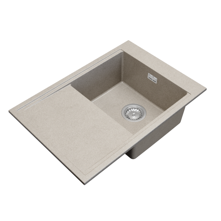 Zlewozmywak granitowy LAVRE DESIGN 70x50 BEŻOWY - Zlew kuchenny jednokomorowy z ociekaczem