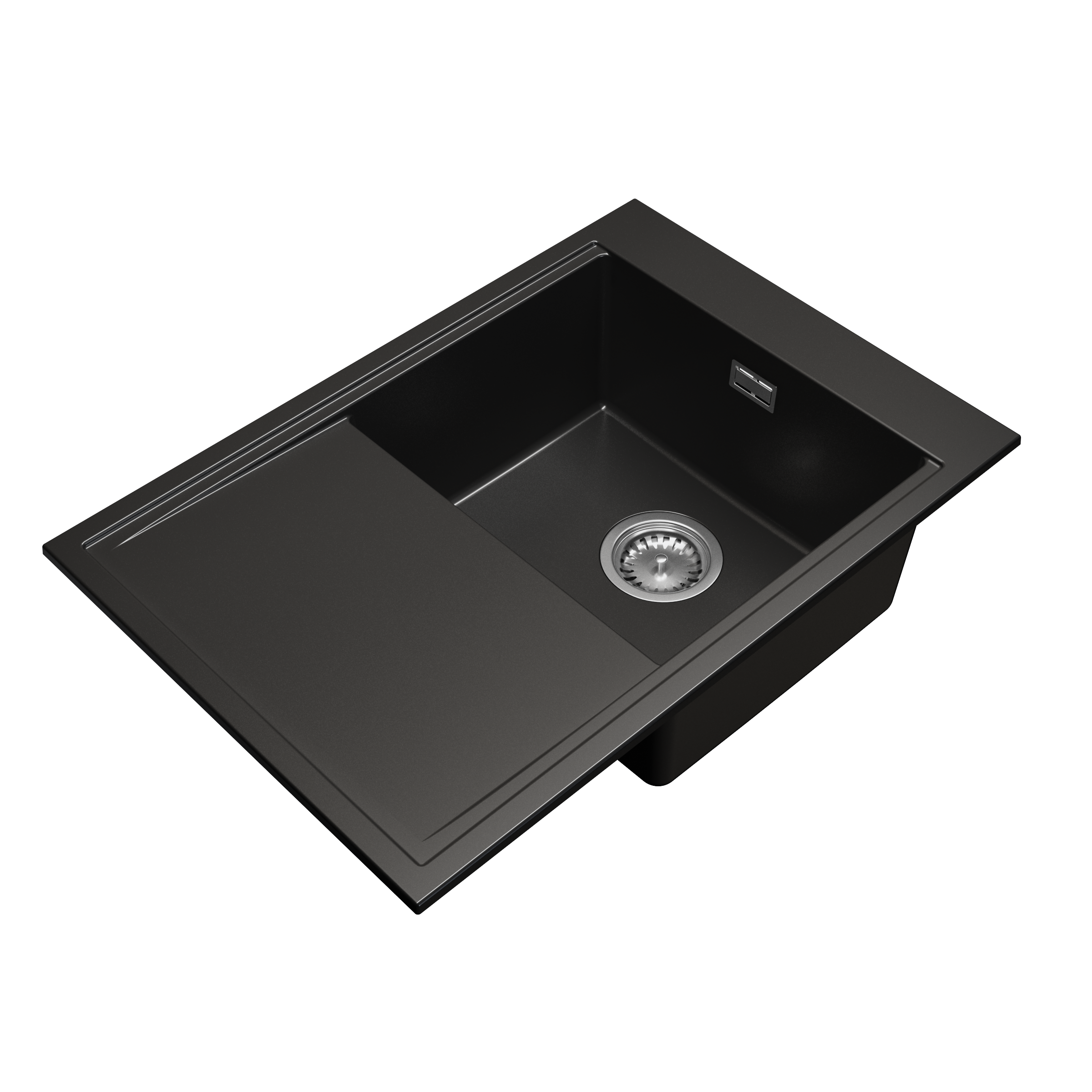 Zlewozmywak granitowy LAVRE DESIGN 70x50 CZARNY - Zlew kuchenny jednokomorowy z ociekaczem