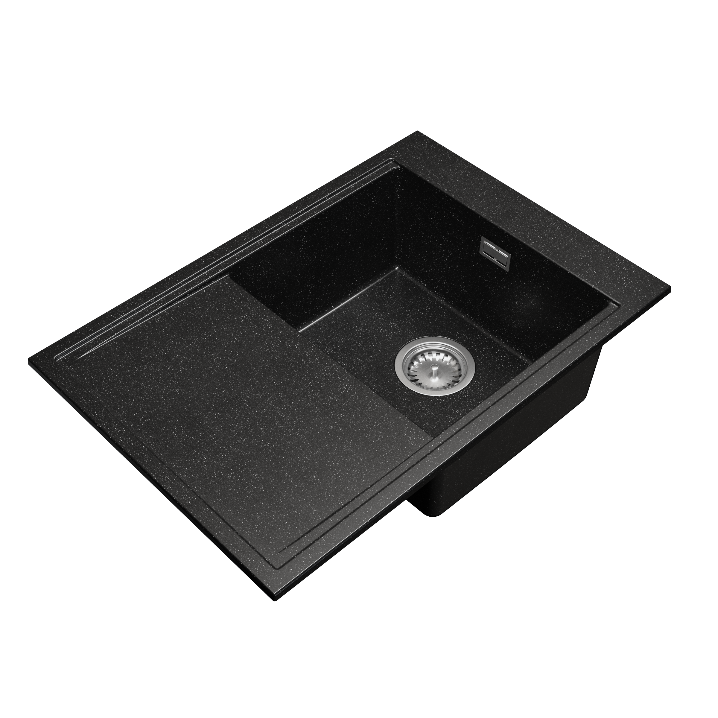 Zlewozmywak granitowy LAVRE DESIGN 70x50 CZARNY NAKRAPIANY - Zlew kuchenny jednokomorowy z ociekaczem