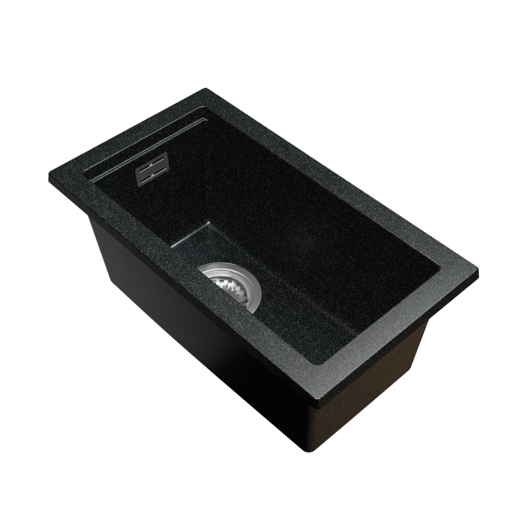 Zlewozmywak granitowy LAVRE DECOR 28x50 CZARNY NAKRAPIANY ZŁOTY - Zlew kuchenny jednokomorowy 