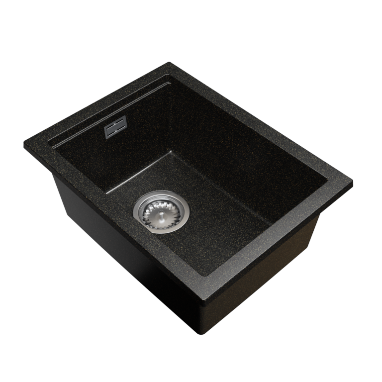 Zlewozmywak granitowy LAVRE DECOR 38x50 CZARNY NAKRAPIANY ZŁOTY - Zlew kuchenny jednokomorowy