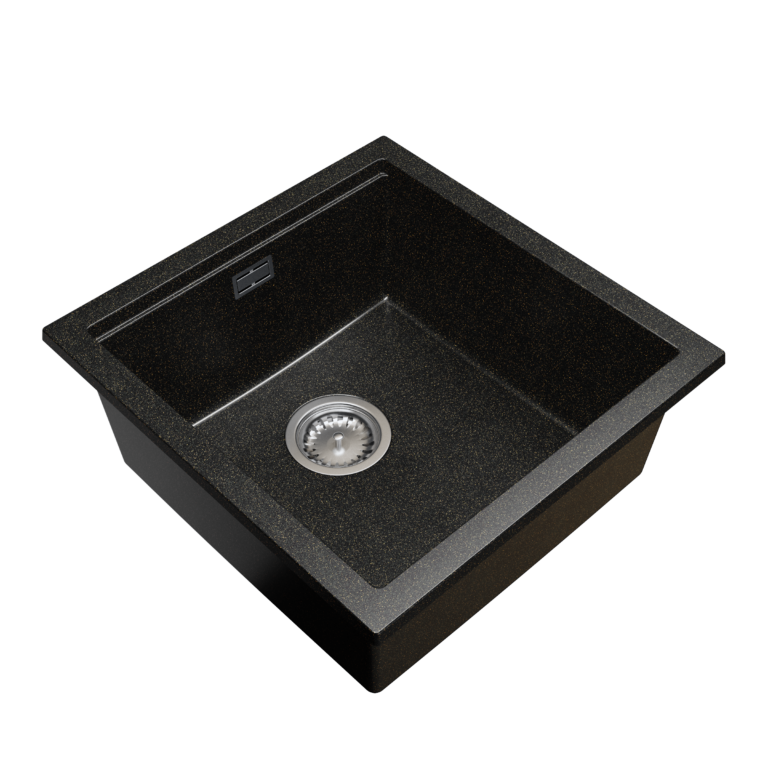 Zlewozmywak granitowy LAVRE DECOR 48x50 CZARNY NAKRAPIANY ZŁOTY - Zlew kuchenny jednokomorowy 