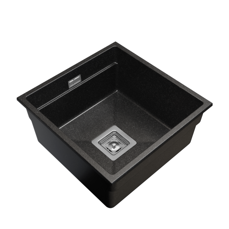 Zlewozmywak granitowy LAVRE DECOR 44x45 CZARNY NAKRAPIANY - Zlew kuchenny jednokomorowy 