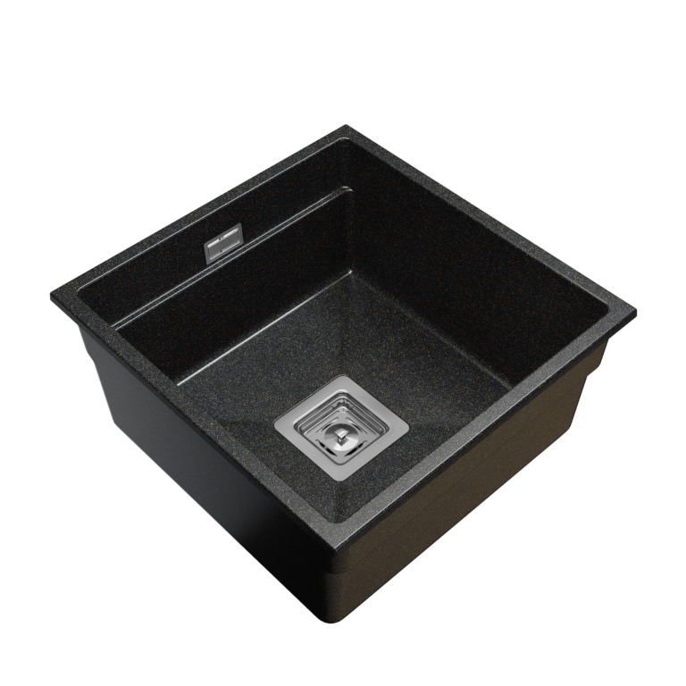 Zlewozmywak granitowy LAVRE DECOR 44x45 CZARNY NAKRAPIANY ZŁOTY - Zlew kuchenny jednokomorowy 
