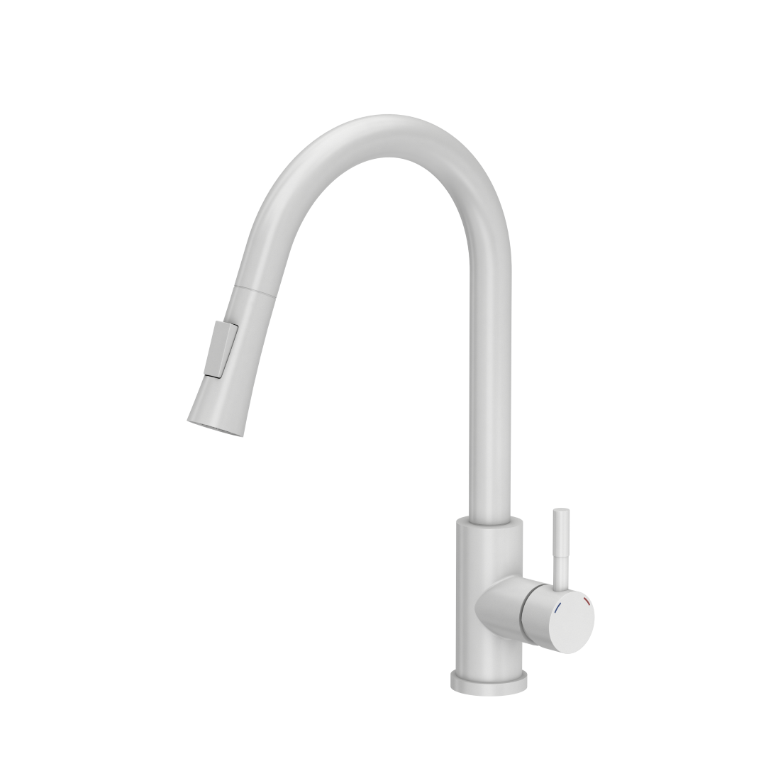 Bateria kuchenna stalowa QUADRON JULIA z wyciąganą wylewką kolor SNOW WHITE (BIAŁY)