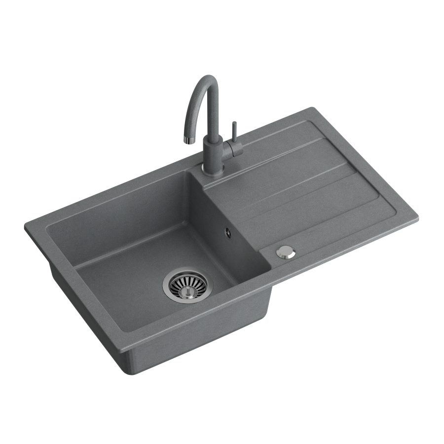 Zlewozmywak granitowy QUADRON GO-MAX 77x44 SZARY - Zlew kuchenny jednokomorowy komplet 