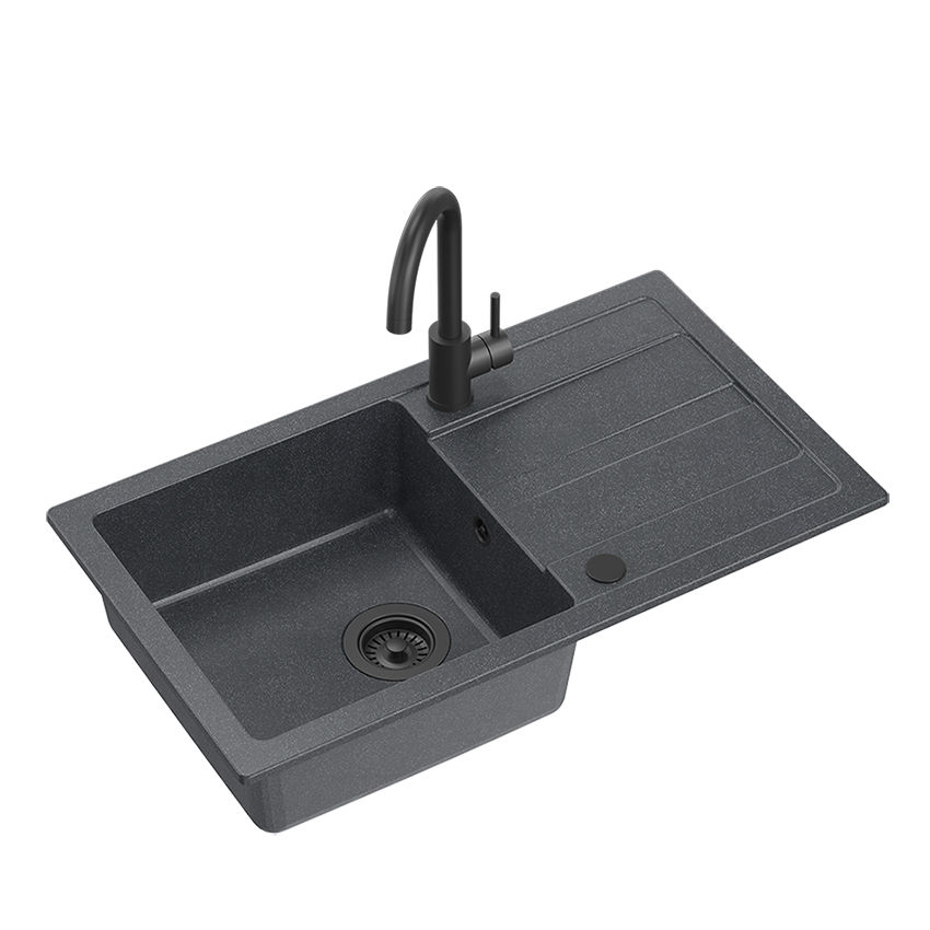 Zlewozmywak granitowy QUADRON GO-MAX 77x44 CZARNY (PURE CARBON) - Zlew kuchenny jednokomorowy komplet