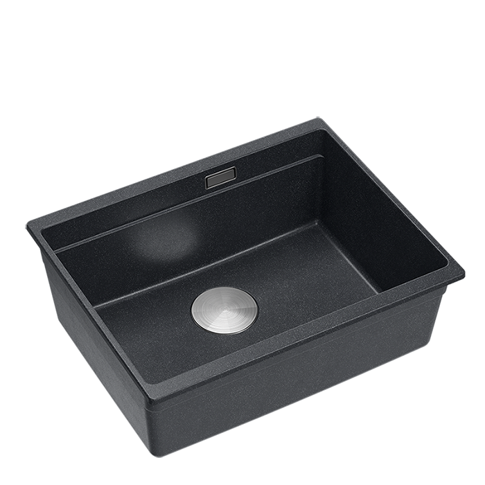 Zlewozmywak granitowy QUADRON LOGAN 100 56x45 BLACK DIAMOND / STAL SZLACHETNA - Zlew kuchenny jednokomorowy