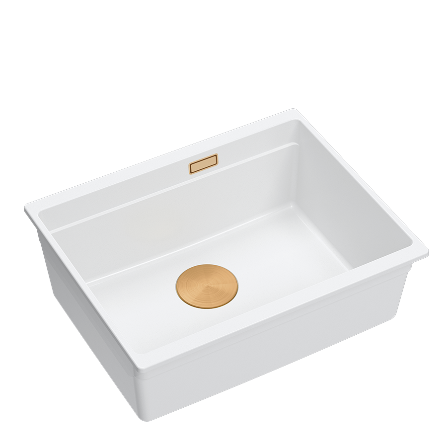 Zlewozmywak granitowy QUADRON LOGAN 100 56x45 SNOW WHITE / MIEDZIANY - Zlew kuchenny jednokomorowy