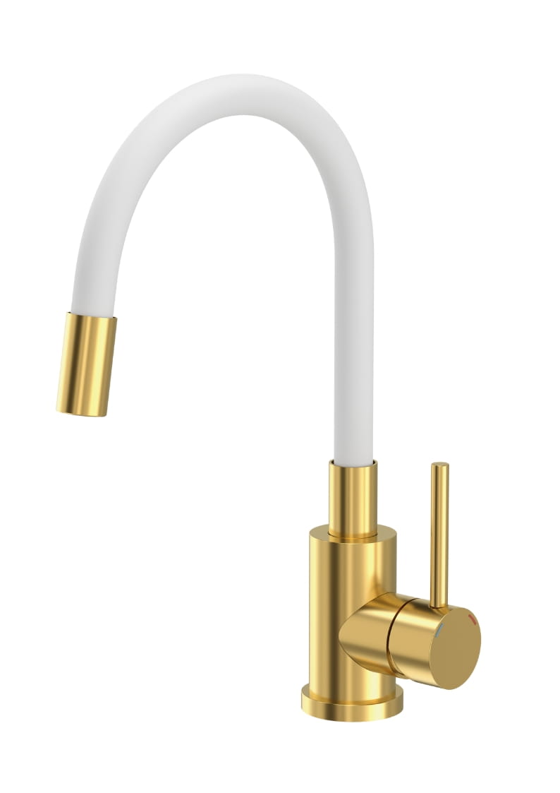 Bateria kuchenna stojąca QUADRON MAGGIE ZŁOTO SZCZOTKOWANE z elastyczną wylewką kolor BIAŁY