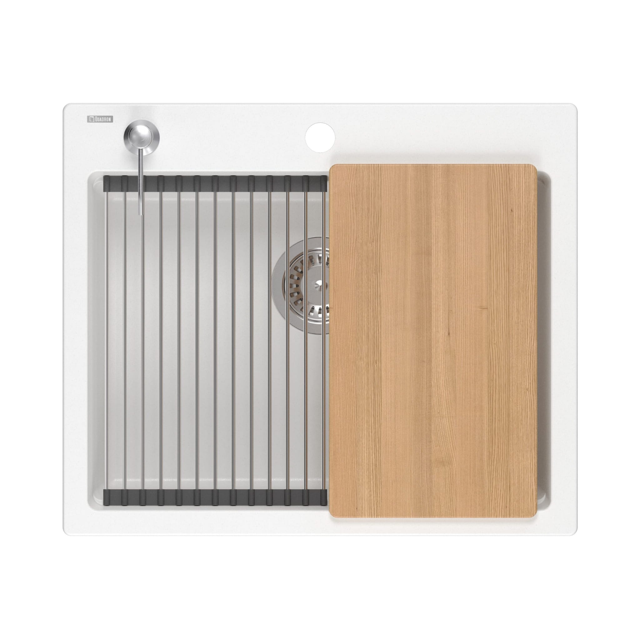 Zlewozmywak granitowy QUADRON KURT 110 60x50 BIAŁY - Zlew kuchenny jednokomorowy  + akcesoria